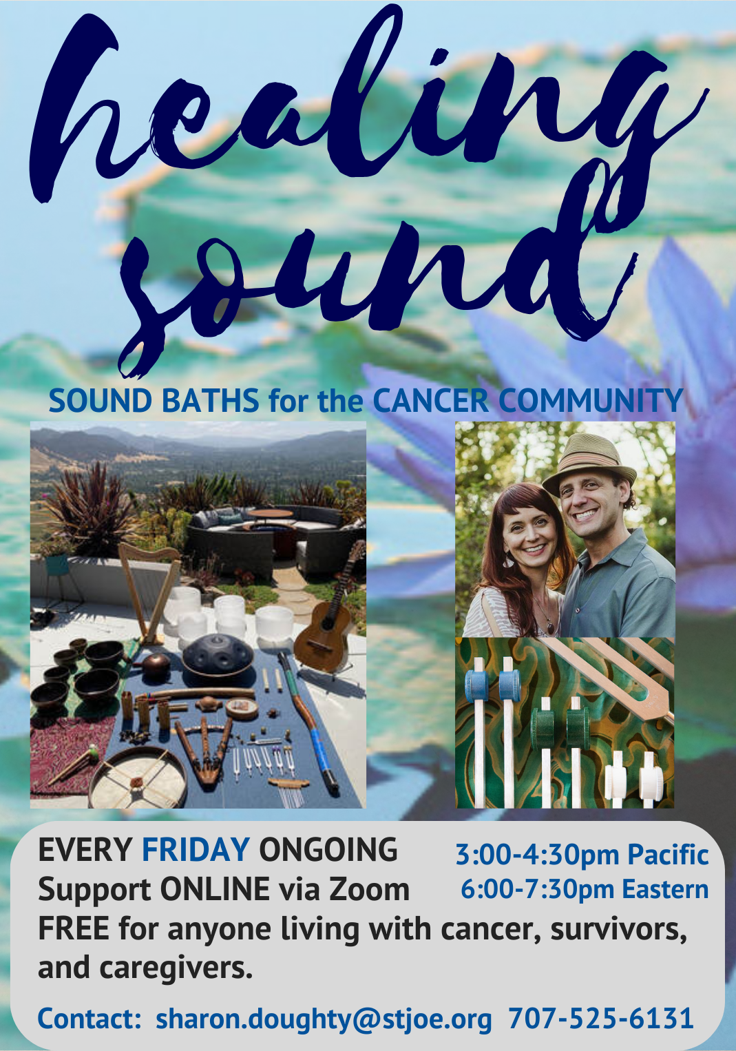 Sound bath, sound healing for cancer patients, online, Santa Rosa